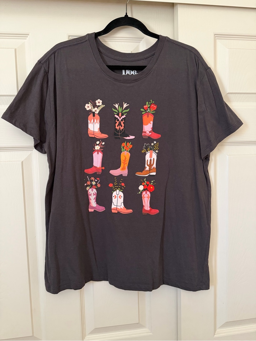 Charcoal Tee with Red, Orange & Cream Floral Cowboy Boots
